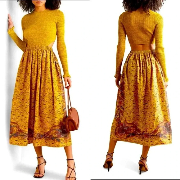 Ulla Johnson Marcellina Knit Taffeta Cutout Midi Dress Size 8 - Picture 17 of 17